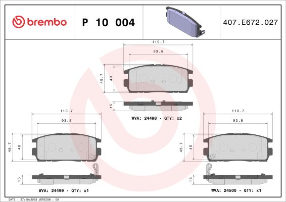 A.B.S. P 10 004 BREMBO Bremsbelagsatz, Scheibenbremse